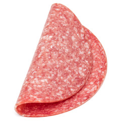 Salami smoked sausage slices isolated on white background