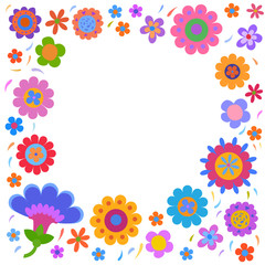 Background with naive style colorful flowers