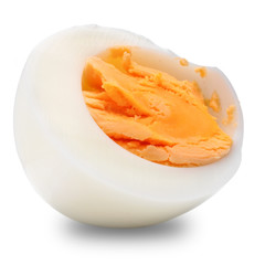 One boiled egg half isolated on white background cutout