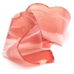 Italian prosciutto crudo or jamon. Raw ham. Isolated on white background