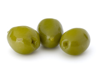 Green olives fruits isolated on white background cutout