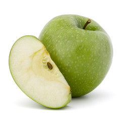 Green sliced apple isolated on white background cutout