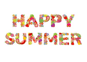 Happy summer. Flowers and fruits print