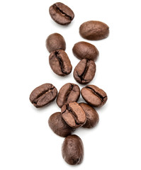 roasted coffee beans isolated in white background cutout