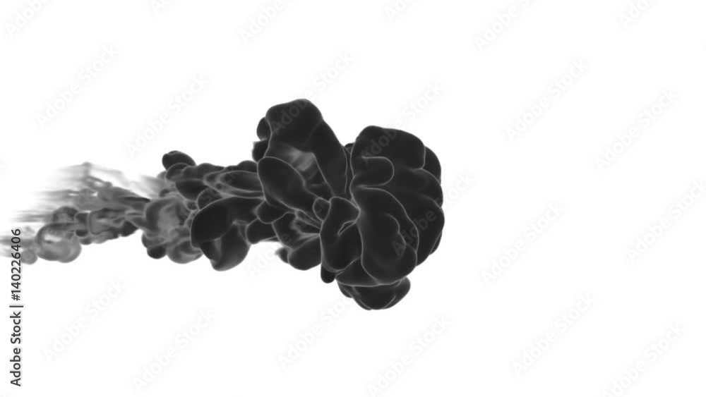 Poster close-up black ink or smoke with alpha mask underwater move in slow motion. vfx cloud of ink for tra