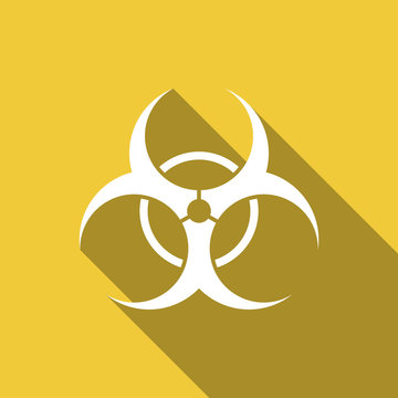 Biohazard symbol flat icon with long shadow. Vector Illustration