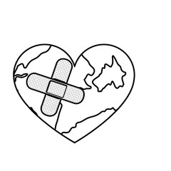 figure earth planet heart with band aid icon, vector illustraction design