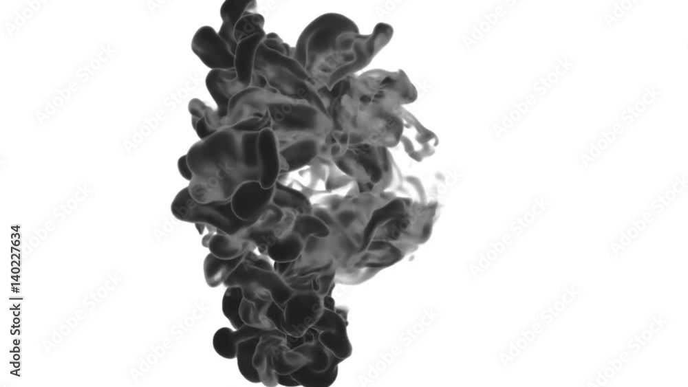 Poster close-up black ink or smoke with alpha mask underwater move in slow motion. vfx cloud of ink for tra