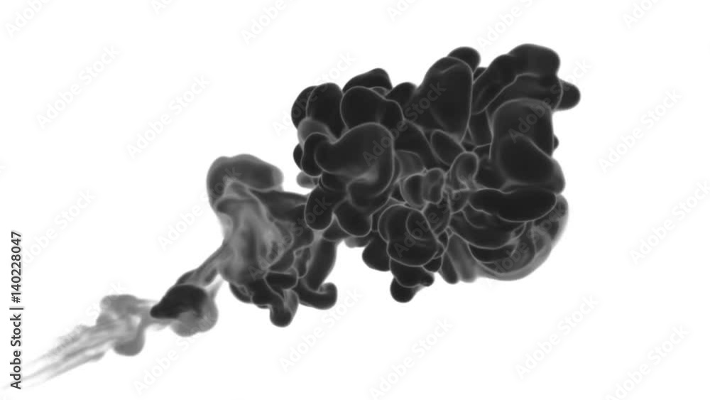 Poster close-up black ink or smoke with alpha mask underwater move in slow motion. vfx cloud of ink for tra