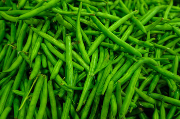 Food background - beautiful organic green beans or French beans