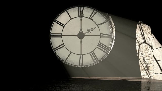 A  24 hour time-lapse from the interior of the attic room behind a working antique tower clock with light rays penetrating through