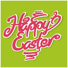Hand written Easter red lettering on green. Happy modern