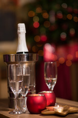 champagne on a wooden table