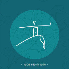 Vector yoga icon, linear logo design, line yoga badge. Graphic design element in contour for creation of banner for spa center of yoga school studio. Decorative vector element with yoga symbol