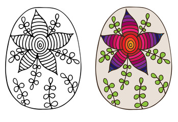 Colorful Easter egg with abstract flower on the white background