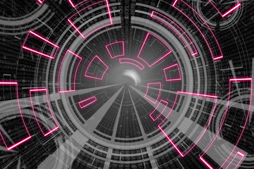 gray nad red circular glow wave. scifi or game background.