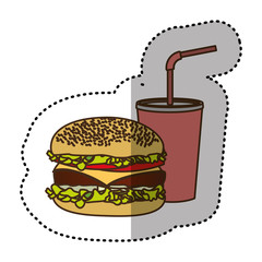 color hamburger and soda flat icon, vector illustraction design
