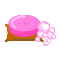 Pink soap with foam bubbles vector.