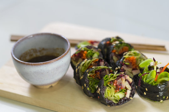 Homemade  sushi rolls with vegetable