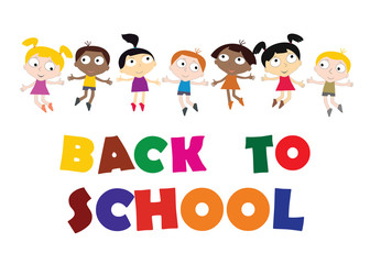 Welcome Back to school concept with childrens, chalkboard and Colorful worlds Vector.