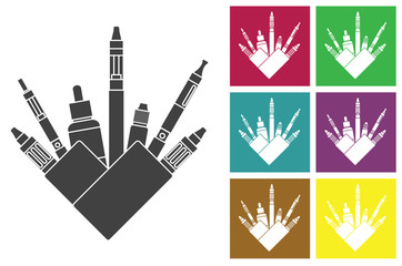 Electronic Cigarette vector icon or colored cards with electronic cigarettes. Vector Image.