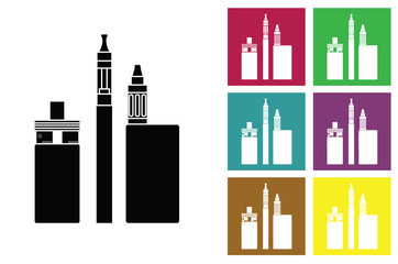 Obraz premium Electronic Cigarette vector icon or colored cards with electronic cigarettes. Vector Image.