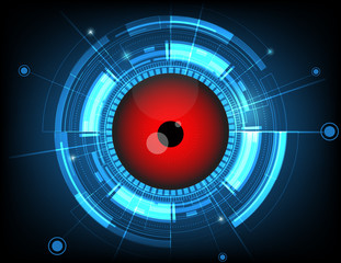 vector red eyeball future technology on blue background.