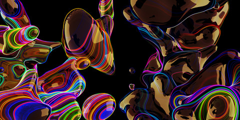 Abstract neon bubbles, lava lamp on black background. - 140234867