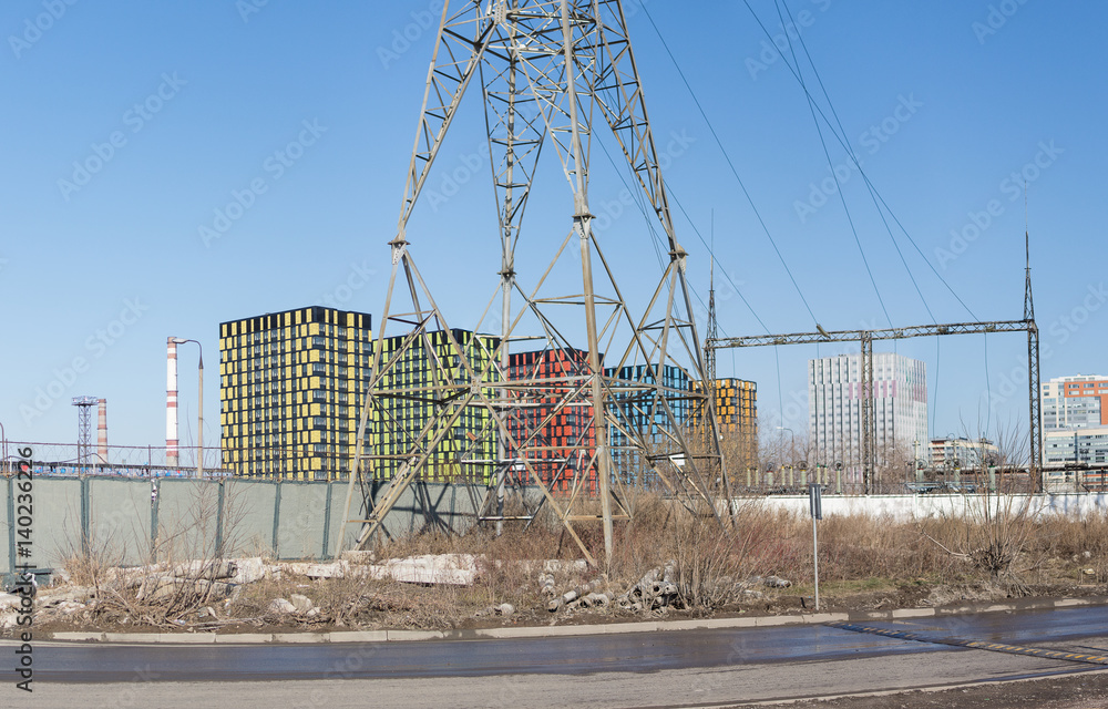 Wall mural high-voltage electrical tower against the sky