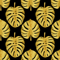 Gold Monstera Seamless Pattern © kronalux