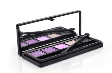 Close-up of make-up eye shadow palette with shadow brush