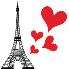 Fototapeta na wymiar Paris town in France love heart, eiffel tower vector valentines day illustration