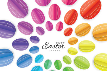 Happy Easter Greating card. Colorful Paper cut Easter Egg. White background.