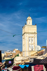 Minaret in Fes Jdid, one of the three parts of Fes, Morocco