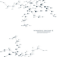 Obraz premium Molecule DNA and neurons vector. Molecular structure. Connected lines with dots. Genetic chemical compounds. Chemistry, medicine, science, technology concept. Geometric abstract background.