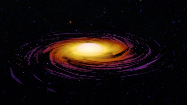 Spiral orange galaxy in space 3d illustration