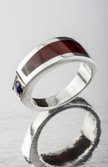 Petrified Wood inlay with cabochon Silver Ring