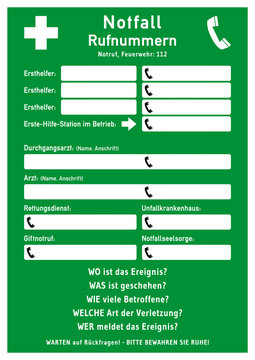 nrs23 NewRescueSign nrs - ks192 Kombi-Schild - Notfall Rufnummern - Erste Hilfe Station im Betrieb: Durchgangsarzt - first aider - Rettungszeichen: grün - DIN A1 A2 A3 A4 Poster XXL - g5106