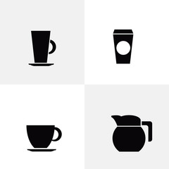 Coffee Icons. Four vector solid black