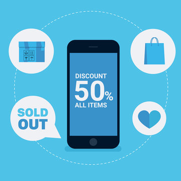 Online shopping with smart phone. Icon set