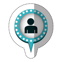 sticker with circular speech with blue contour with dotted and tail and half body man vector illustration