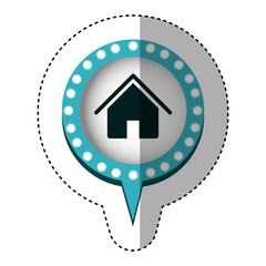 sticker with house in circular speech with blue contour with dotted and tail vector illustration