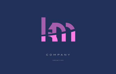 km k m  pink blue alphabet letter logo icon