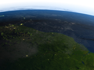 Amazon delta at night on planet Earth