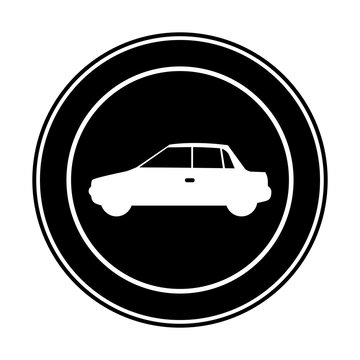 monochrome circular frame with automobile in side view vector illustration