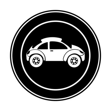 monochrome circular frame with sports car in side view vector illustration