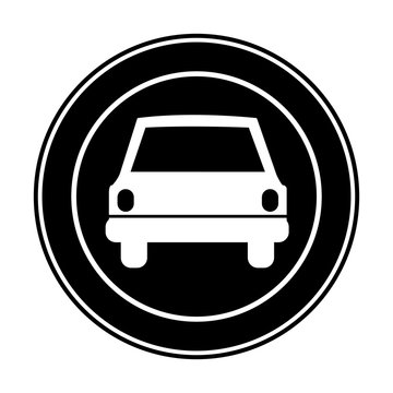 monochrome circular frame with automobile in front view vector illustration