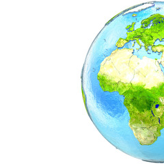 Europe and Africa on model of Earth