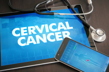 Cervical cancer (cancer type) diagnosis medical concept on tablet screen with stethoscope