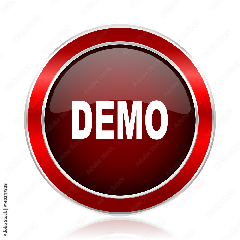 Poster demo red silver metallic web and smartphone vector icon isolated on white background.